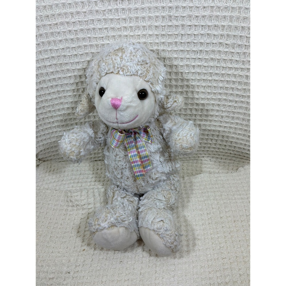 Homerbest Plush Lamb Kids 14" Cream Excellent Plaid Bow Stuffed Animal Sheep